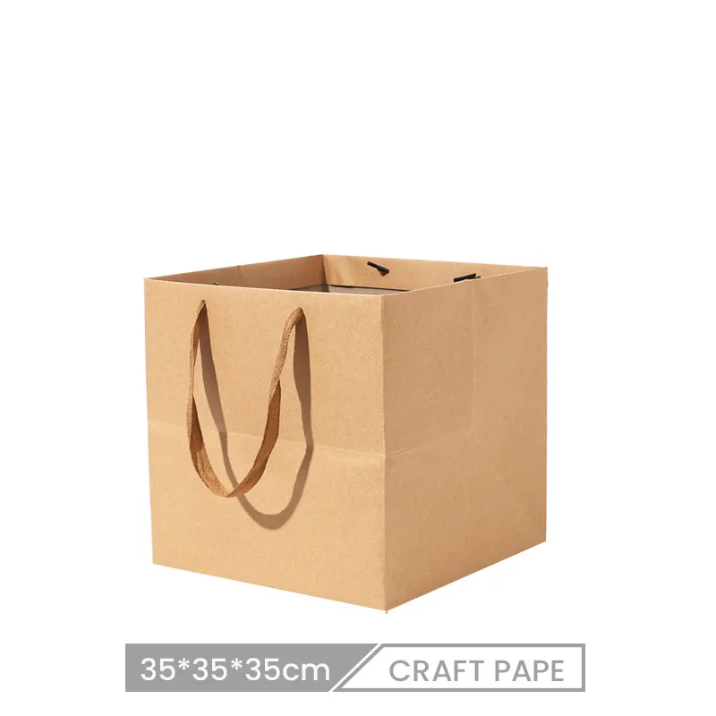 35*35*35cm Custom Flower Shop Kraft Paper Square Shopping Bag
